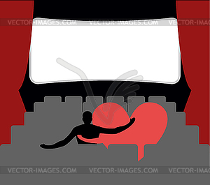 Love in cinema. Man and heart in cinemas. Places fo - vector clip art