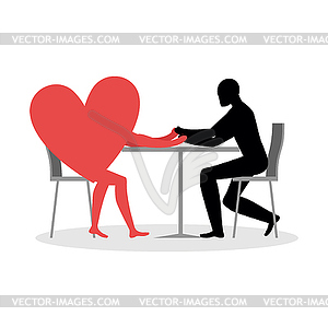 Lover in cafe. Man and heart sits at table. Love - vector clipart / vector image