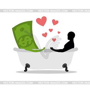 Love of money. Dollar and man in bath. Man and - vector clip art