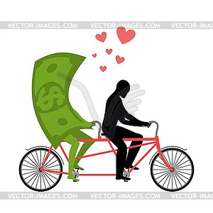 Money for bike. Lovers of cycling. Man rolls - vector clipart