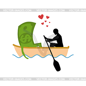 Man and money and ride in boat. Lovers of sailing. - vector image