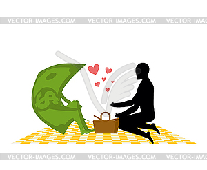 Money on picnic. Rendezvous in Park. Dollar and - vector clipart