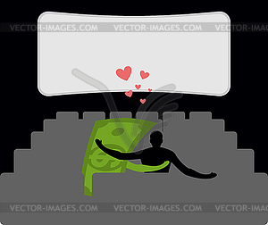 Money in movie theater. Man and dollar in cinemas. - vector clip art