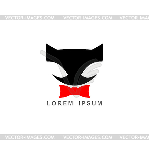 Black cat and Red Bow Tiey. logo. Template Emblem - vector clip art