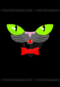 Green cat eyes and red bow tie. Muzzle your pet on - vector image