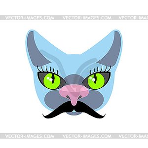 Blue Cat with big mustache. Pet hipsters. icon, logo - vector clipart