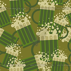 Beer military pattern. Mug alcohol army texture. - vector image