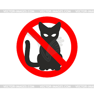 Stop cat. sign No cats. Ban pet. Black cat - vector clipart