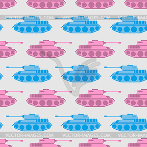 Toy tank seamless pattern. Blue and pink military - royalty-free vector image