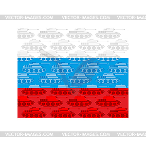 Flag of Russia with texture of tanks. Russian - vector image