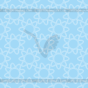 Linear white flowers on blue background seamless - vector image