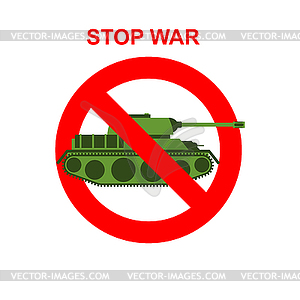 Stop War. Red Forbidding character. Battle tank - stock vector clipart