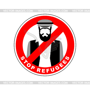 Ban immigrants. Stop refugee. Red Forbidding - vector image