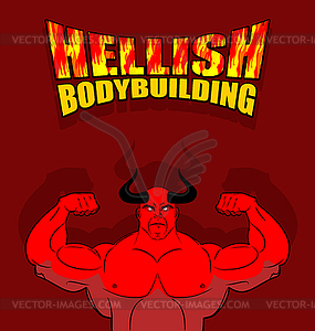 Hellish bodybuilding. Satan with big muscles. - vector clip art