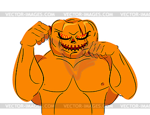 Strong Pumpkin fighter ready for battle. Halloween - vector clipart