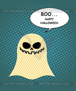 Boo Happy Halloween. Ghost of pop art and bubble. - vector image