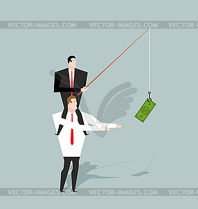 Financial motivation. Boss holding on hook dollar. - vector image