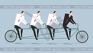 Tandem managers. Businessmen riding bicycle. - vector image