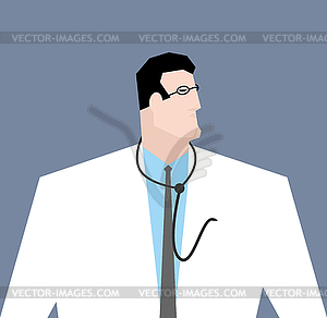 Doctor in white coat. Medical worker with - vector image