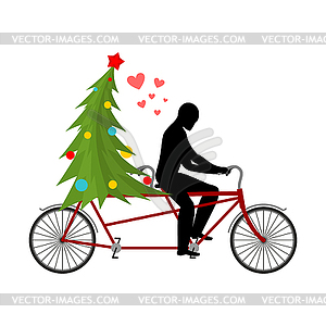 Christmas Lover. Lovers of bicycling. Man rolls - vector clipart