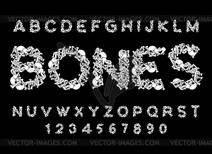 Bones font. Letters anatomy. Skeleton ABC. Skull an - vector EPS clipart