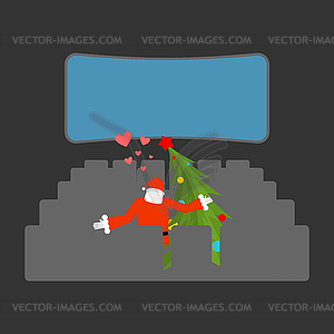 Santa Claus and Christmas tree in cinema. - vector clipart