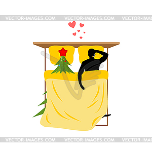 Christmas Lover. Love to Christmas tree. Lovers in - vector image