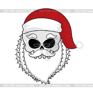 Санта-череп. Голова скелет в красной шляпе Санта. Смерть - рисунок в векторе