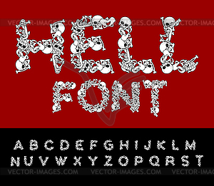 Hell font. Bones ABC. Skeleton Letters. Skull and - vector clip art