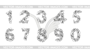 Number of bones. Anatomy numbers. Skull and spine. - vector clip art