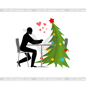 Рождество Lover. Рождественская елка в кафе. Влюбленные в - векторный эскиз