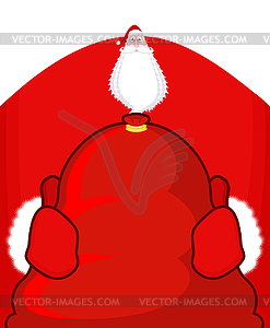 Santa Claus and red sack. Big bag with gifts. Givin - vector image