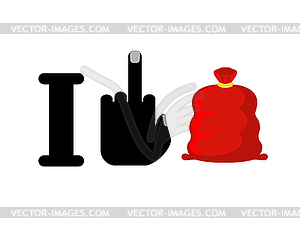I hate Christmas. Fuck symbol of hatred and bag of - vector image