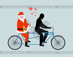 Christmas Lover. Santa Claus on bicycle. Lovers of - vector image