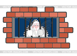 Santa Claus Jail. Window in prison with bars. Bad - vector image