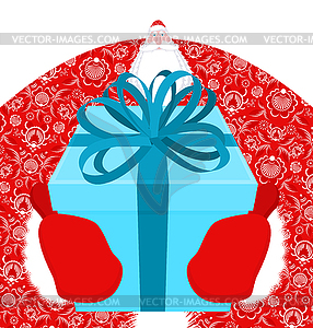 Russian Santa Claus ( Ded moroz) and gift. Santa - vector image