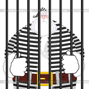 Santa Claus prison in striped robe. Window in priso - vector image