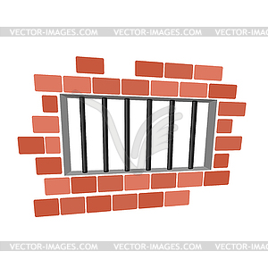 Тюрьма мультяшный. Тюремная решетка и стены. окно в - векторное изображение клипарта