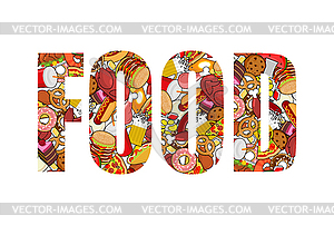 Food typography. Letters of feed. Lettering of meat - vector image