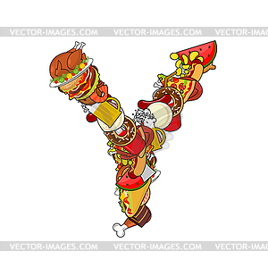 Letter Y food. Edible sign alphabet of pizza and - vector image