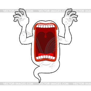 Scary ghost shouts. Horrible wraith frightening - vector image