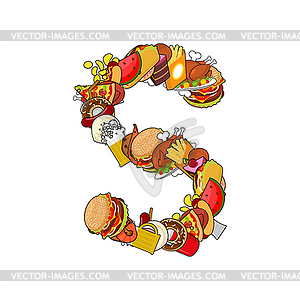 Letter S food. Edible sign alphabet of pizza and - vector clipart