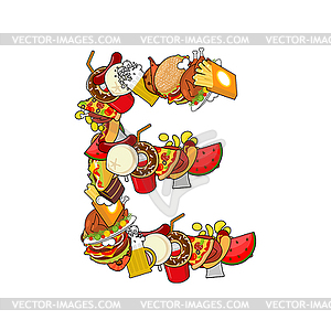 Letter E food. Typography sign of products. Edible - vector clipart