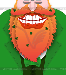 Cheerful leprechaun with red beard. Good gnome - vector image