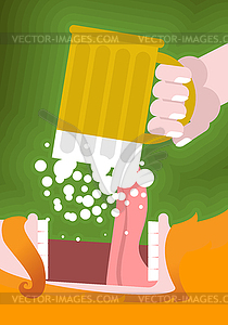 Leprechaun drinking beer. Scary Gnome reddish - vector clipart