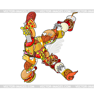 Letter K food. Typography sign of products. Edible - vector image