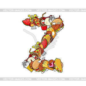 Letter Z edible. Alphabet sign of food. Feed concep - vector clip art