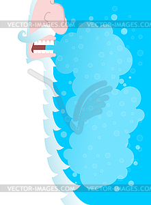 Santa Claus with white beard. Steam of mouth. Flyin - vector image