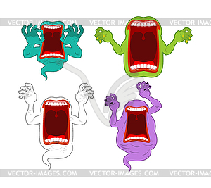 Scary ghost set. Mysterious phantom. Angry hungry - vector clip art