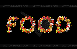 Food typography. Letters of feed. Lettering of meat - vector image